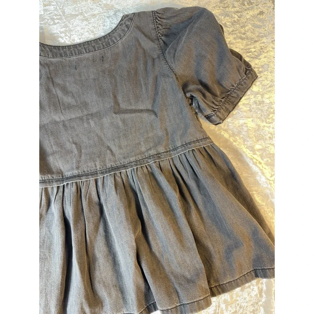 Madewell Chambray Peplum Top XS Puff Sleeve Square Neck Babydoll Cottagecore